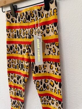 Mini Rodini Leopard Stripe Leggings in Yellow, Red, Black
